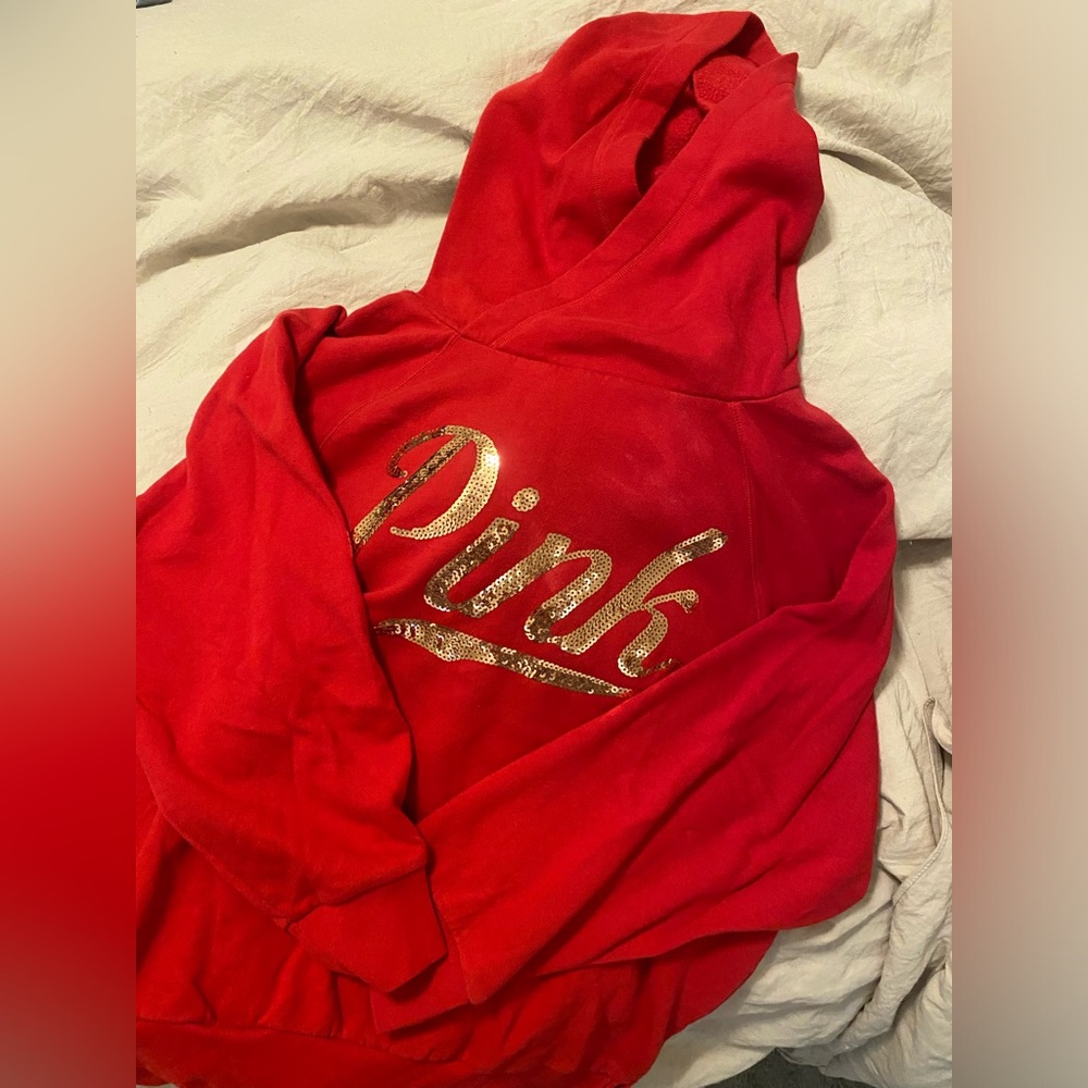 Red Victoria’s Secret Pink Crossover Cowl Neck Sweatshirt